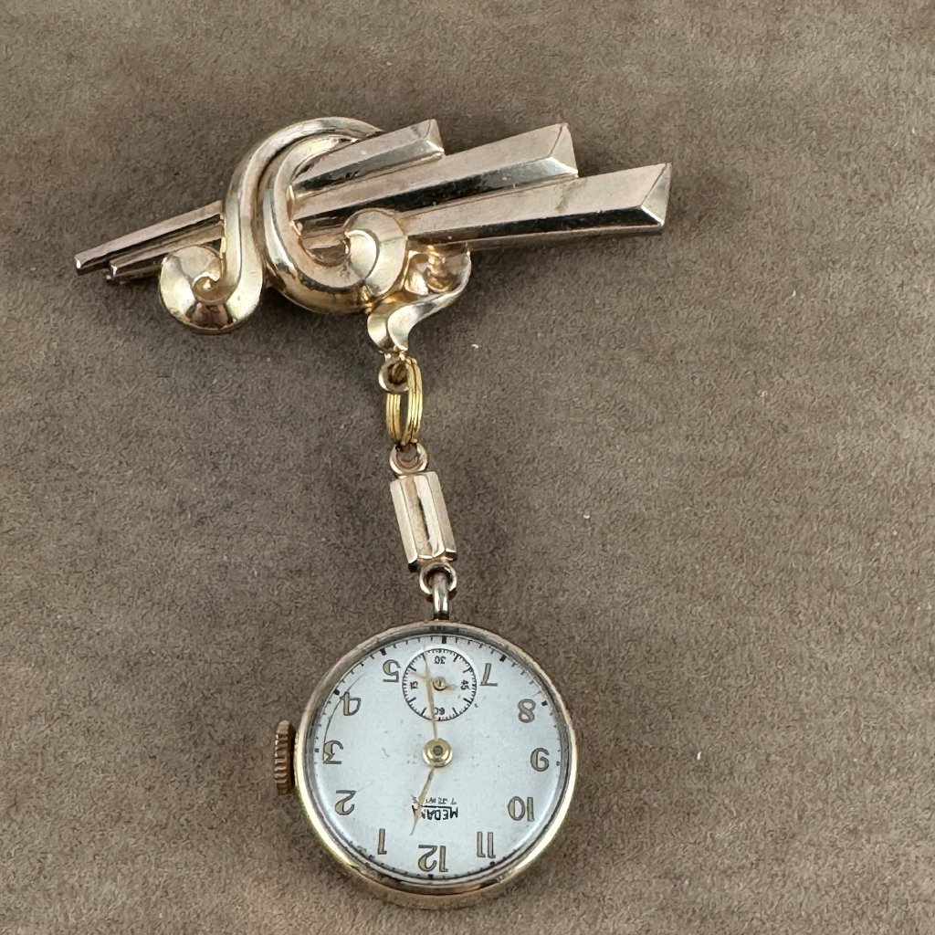 Vintage 1950's Medana Watch Broach With A 7 Jewel Mechanical Movement
